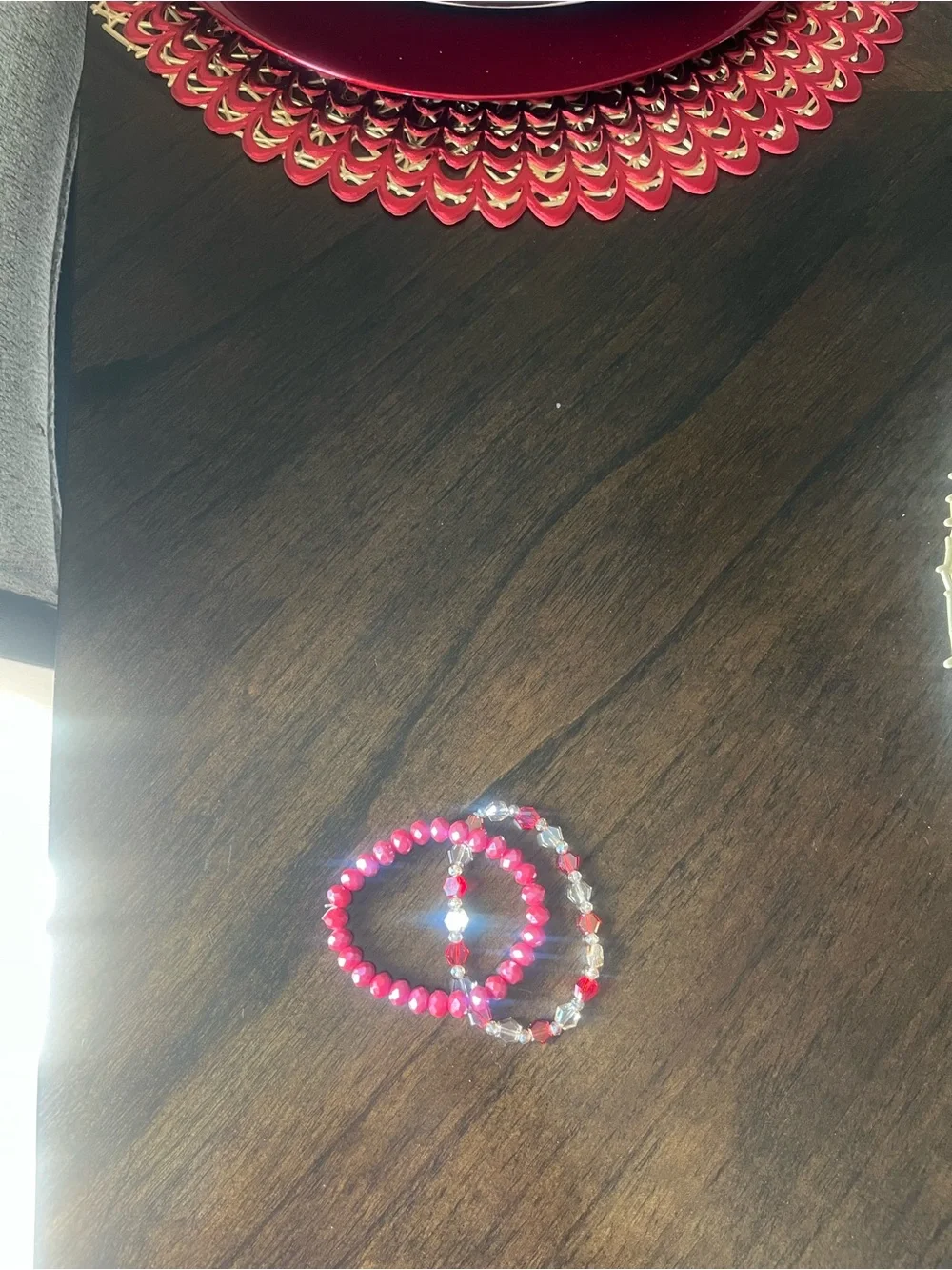 Red and Champagne Beaded Bracelet Set